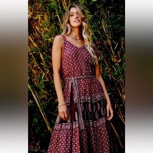 Bishop + Young Gretna Mixed Media Midi Belted Dress M Boho Chic Hippie 2024 NWT